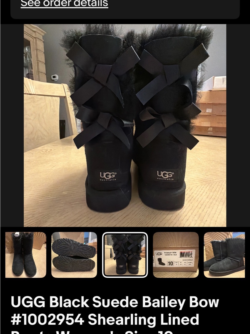 UGG Black Suede Bailey Bow Shearling Boots